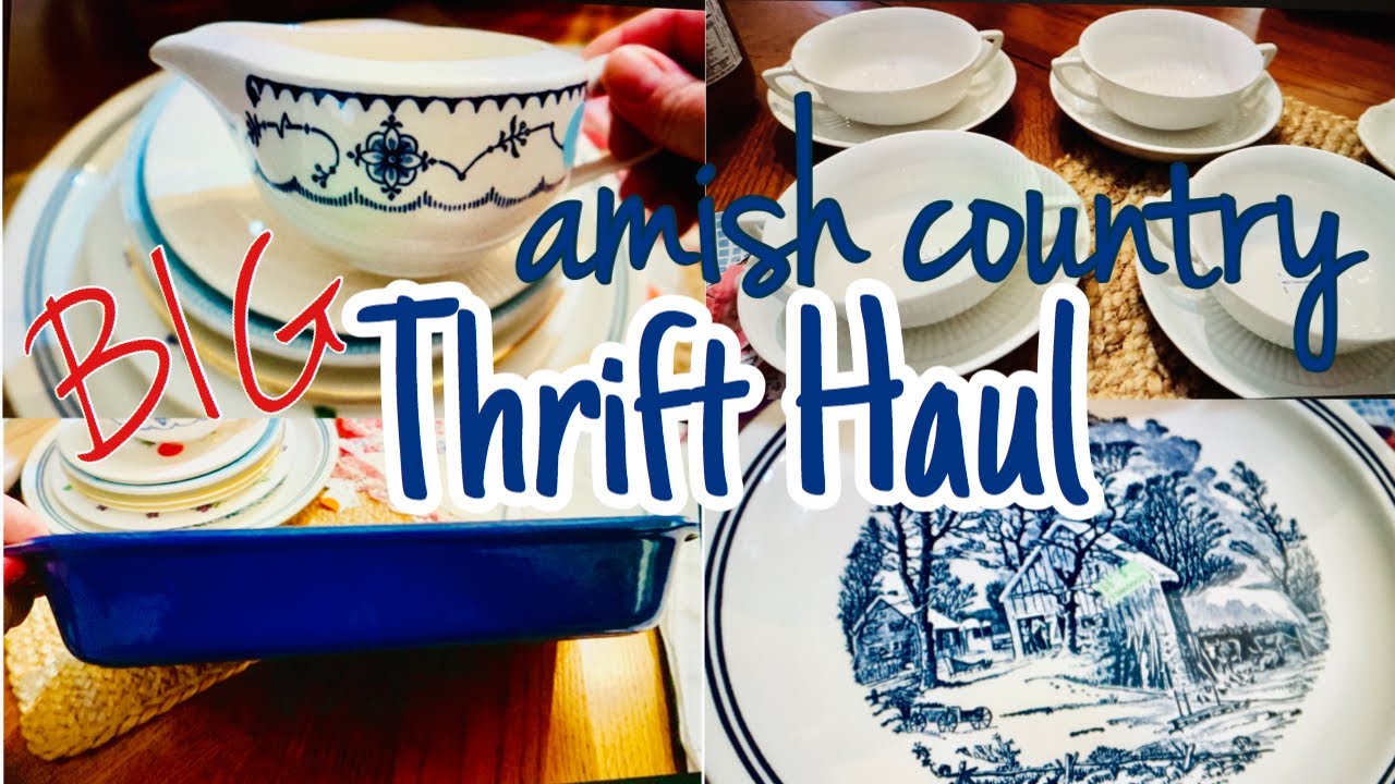 BIG Thrift Haul!  Thrifting in Amish country!  Ironstone, dishes, & LeCreuset for $4!