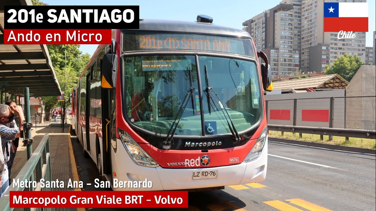 Поездка 201e Сантьяго на сочлененном автобусе Marcopolo Gran Viale BRT Volvo B8R LEA LZRD76