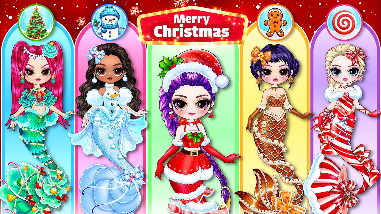 K-Pop Demon Hunters: Christmas Mermaid Makeover for Rumi, Mira & Zoey | DIY Fashion Paper Dolls