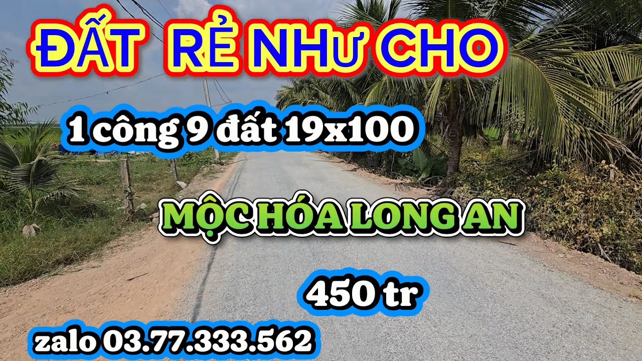 Bán  1 công 9 đất  mộc hóa long an  giá  450 tr,có  nền  cao  bằng  lộ