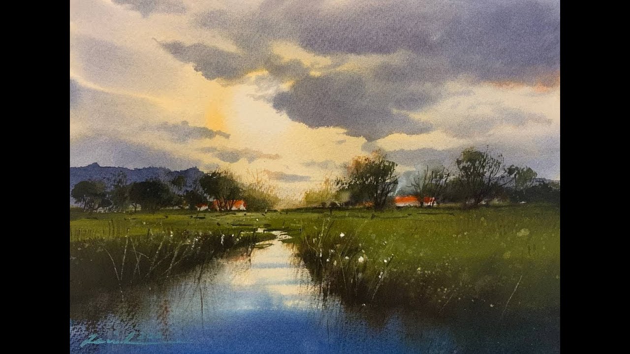 How to paint landscape in watercolor painting demo by javid tabatabaei