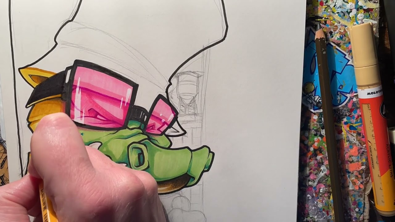 Timelapse - Colouring a graffiti crocodile