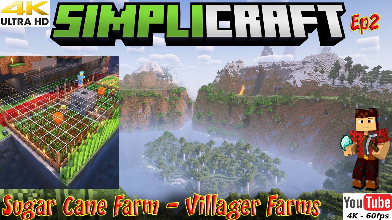 SimpliCraft SMP 1.19 Ep2 Sugar Cane Farm Villager Farm 4K 60fps Minecraft JAVA 1.19