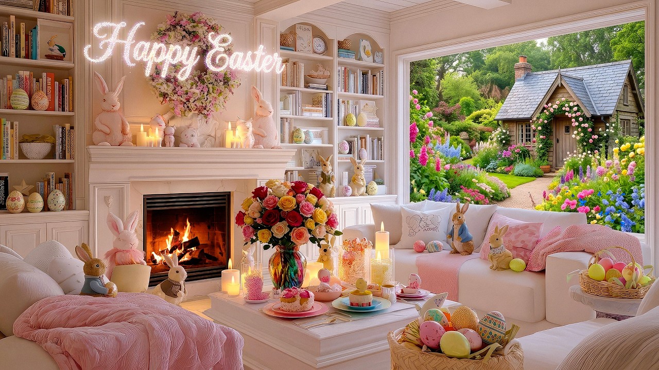 Cozy Easter Fireplace Ambience 🐰🔥 Soft Piano Music & Gentle Background Sounds 🐣 Happy Easter