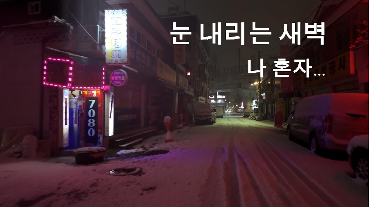 눈이 많이 내리는 새벽에 혼자 산책