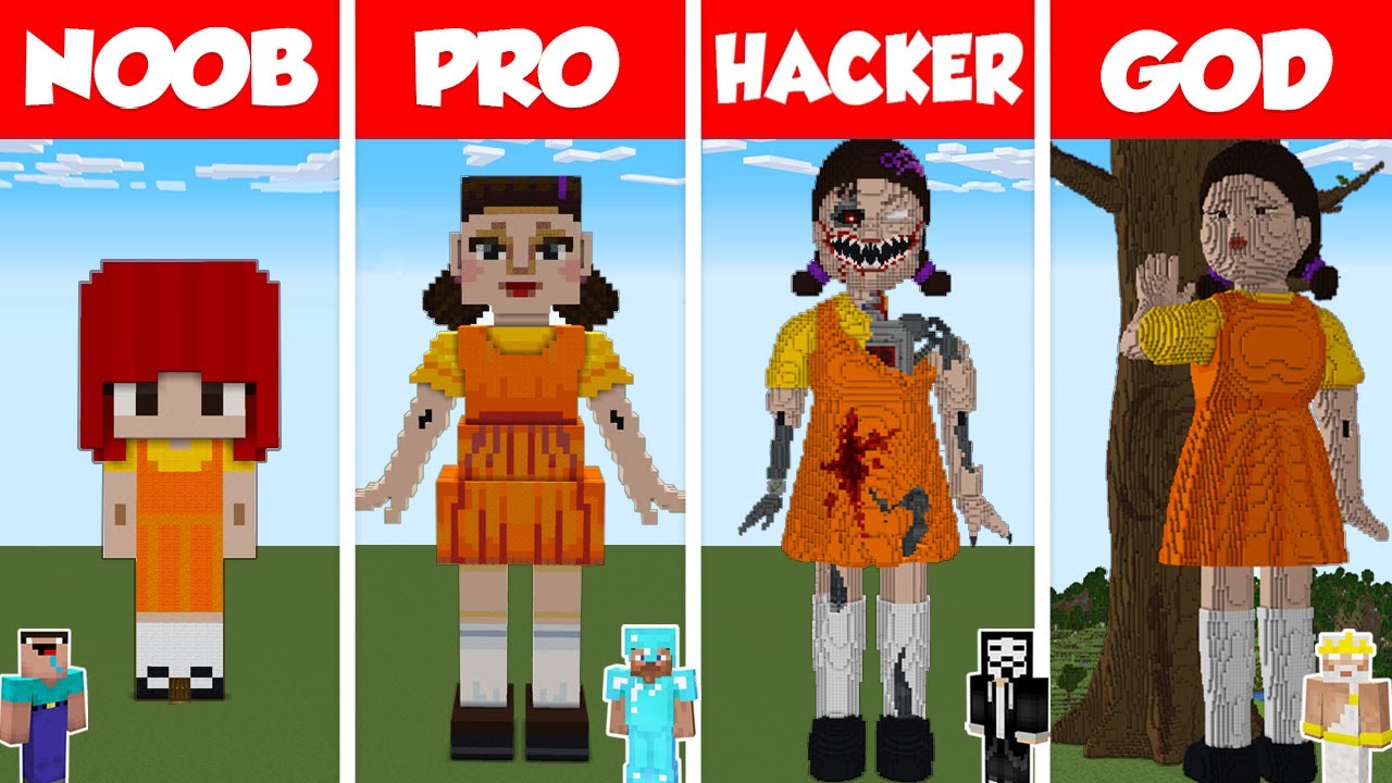 Minecraft: Squid Game Challenge: Сборка куклы — Нуб против Про, против Хакера против Бога / Анимация
