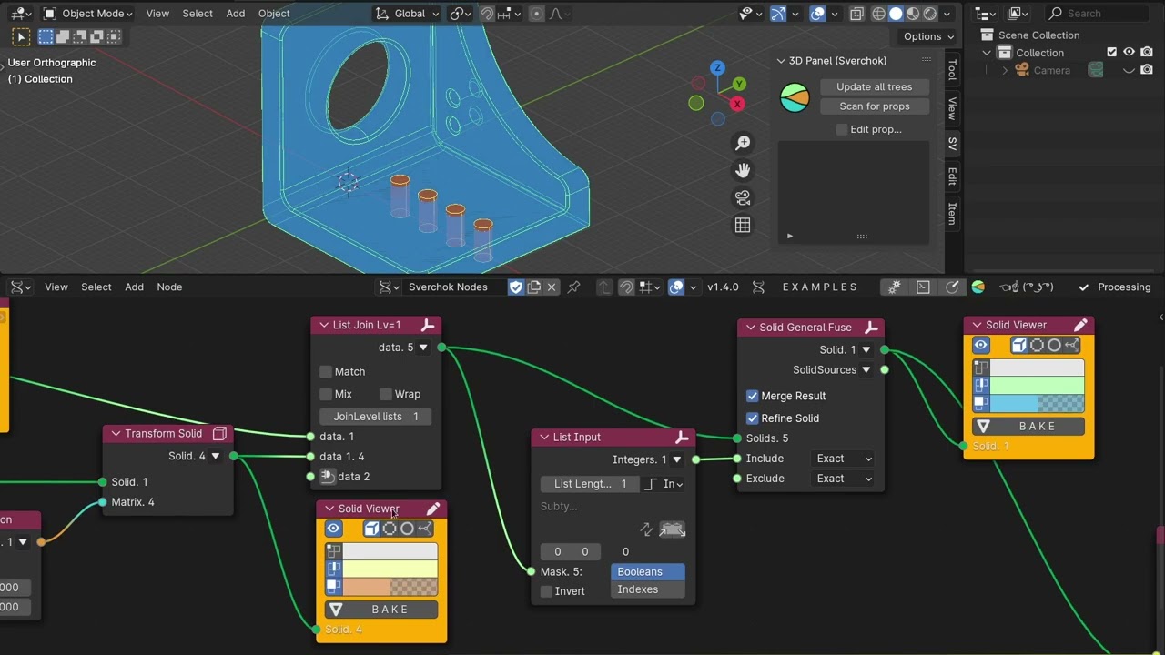 Aprire modelli di FreeCAD in Blender (e viceverza) e modellare solidi in Blender usando Sverchok