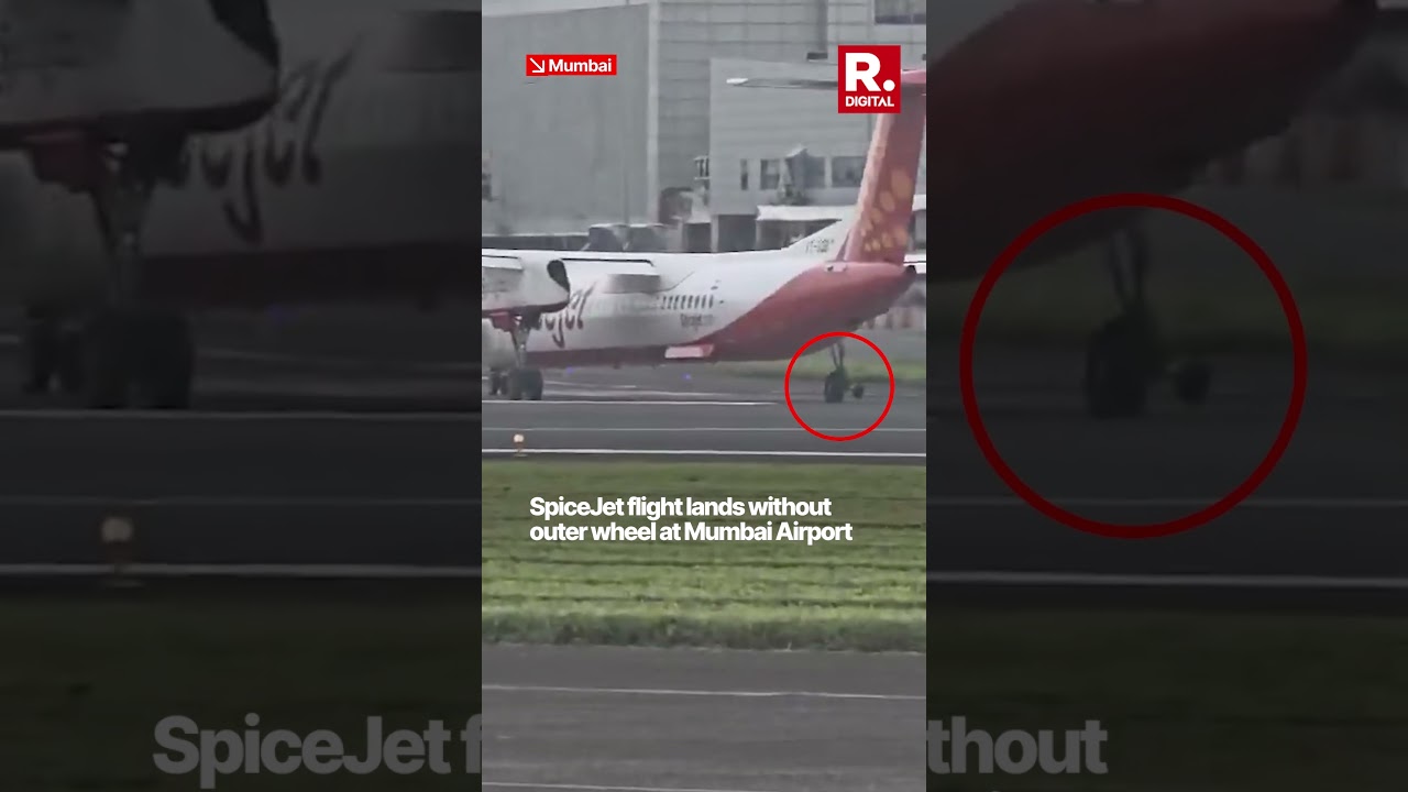Exact Moment Spicejet Plane Lands Without Wheel At Mumbai Airport Amid Full Emergency