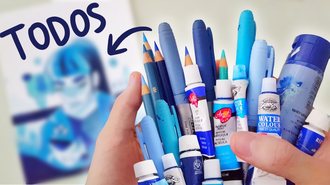 Dibujo con TODOS mis MATERIALES AZULES!!| ¿Deberías hacerlo?
