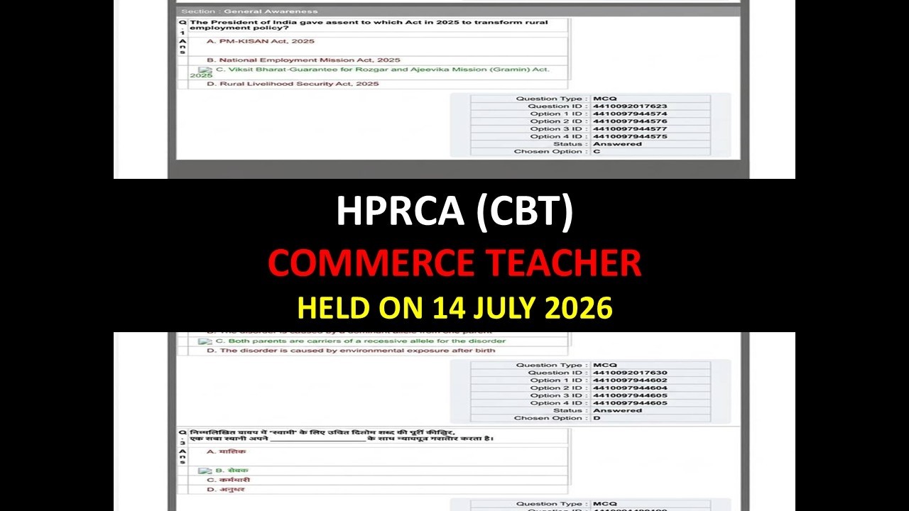 HPRCA COMMERCE TEACHER  SOLVED PAPER HELD ON  14 JULY 2026