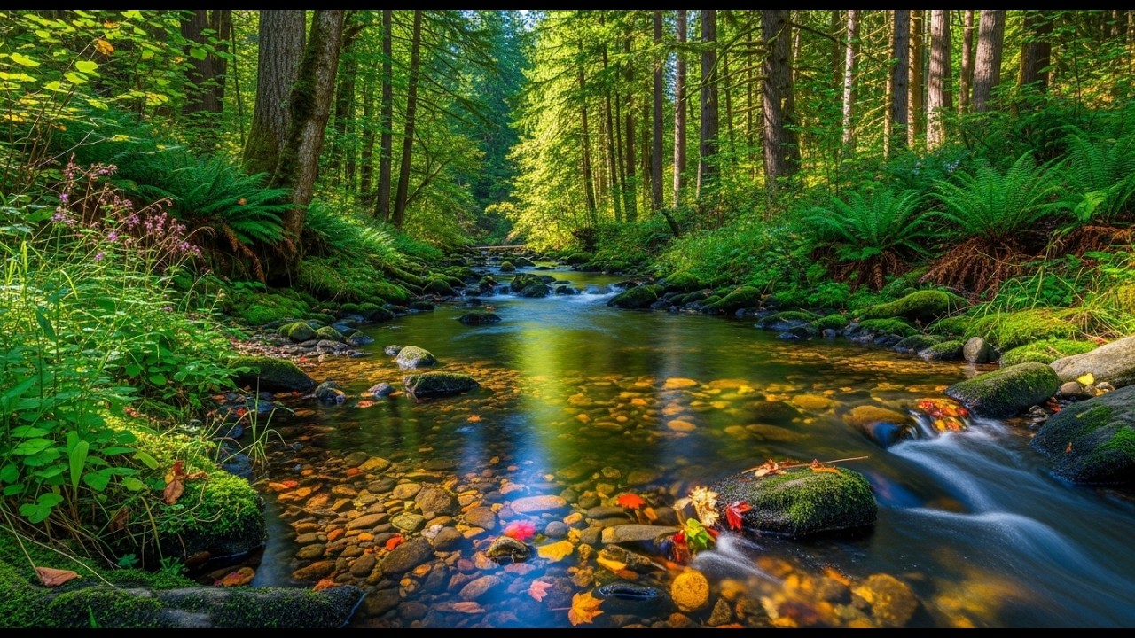 Stream flowing birds chirping, Natural Forest sounds for relaxing sleeping, Play now on  your screen