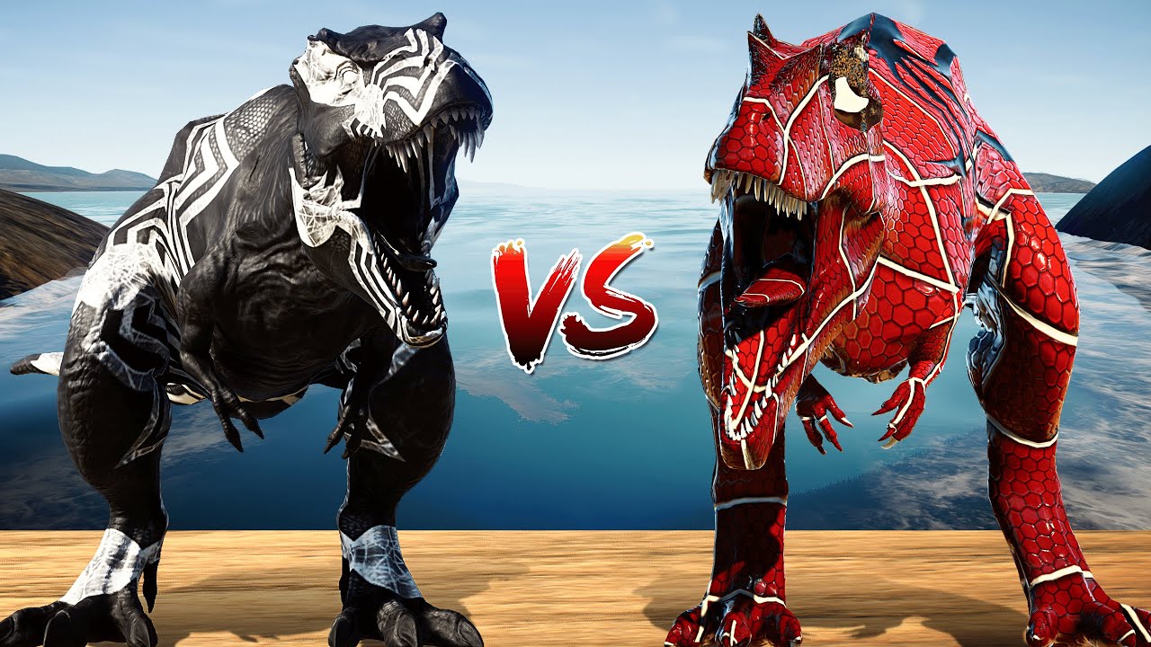 Dinosaurs Fighting in Jurassic World Evolution - Venom TREX vs Spiderman Giga, Spinosaurus Fight