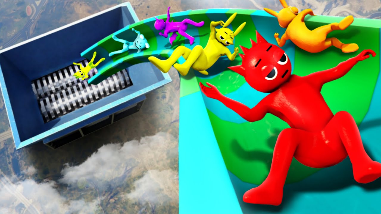Incredibox Sprunki Group Water Slide Ragdolling and Shredder Jumping in GTA 5