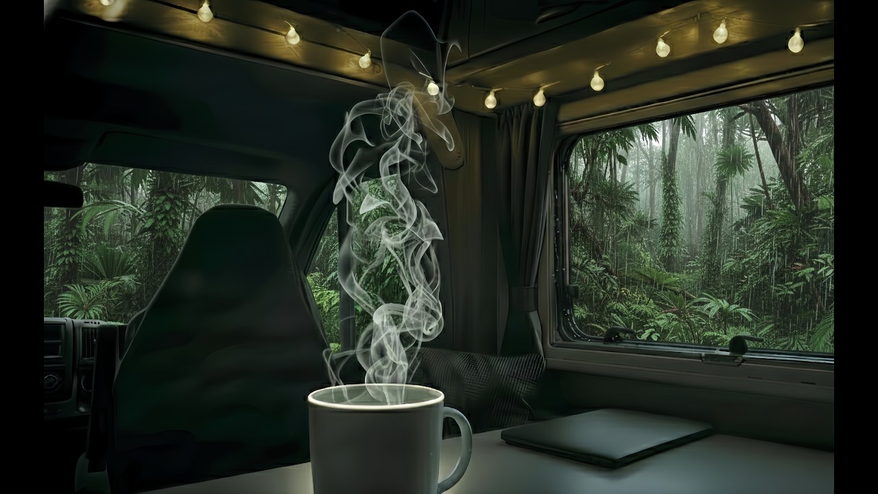 (NO ADS) Soft Jungle Rain Outside, Warm Inside | Calm | Study