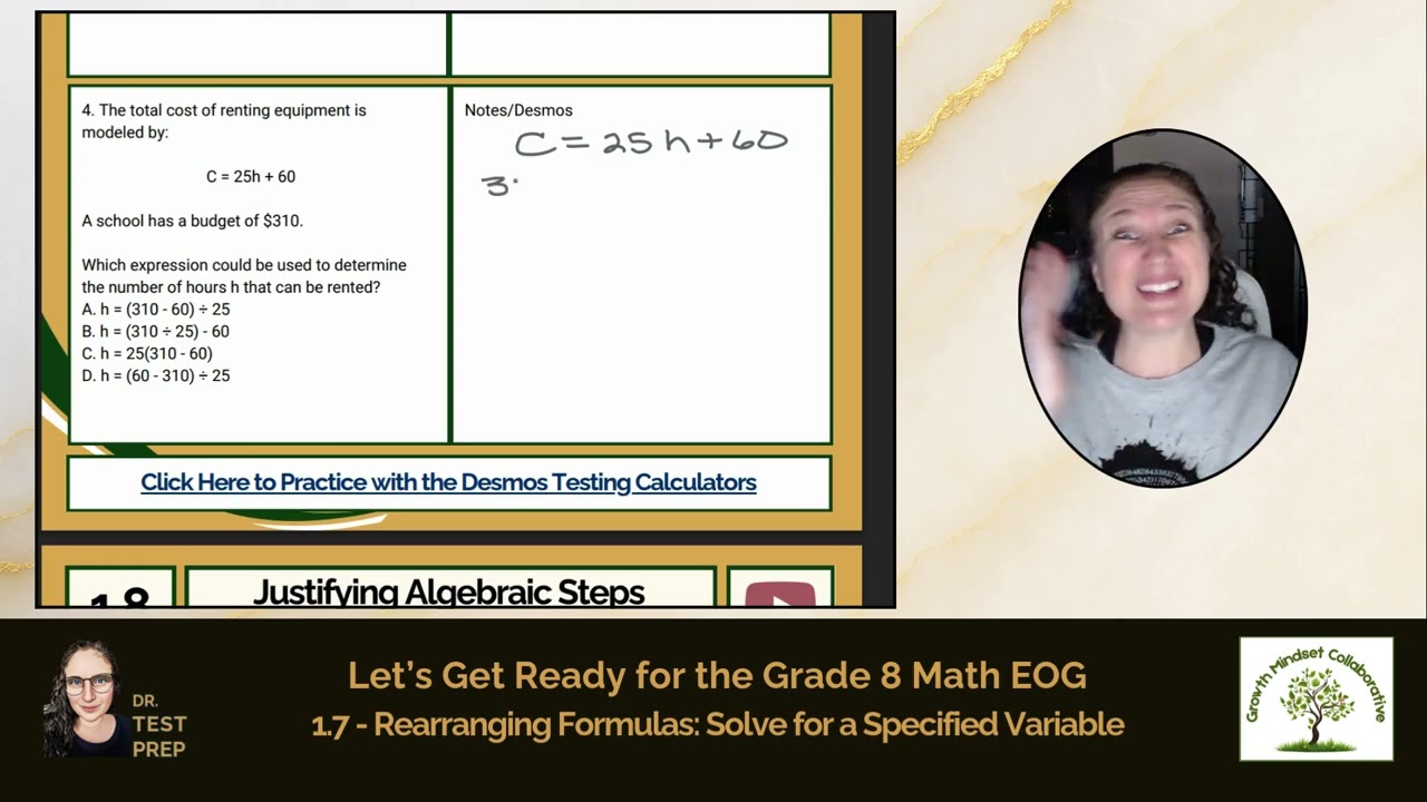 MA.8.1.7 -Rearranging Formulas: Solve for a Specified Variable - HeyDrTestPrep.com