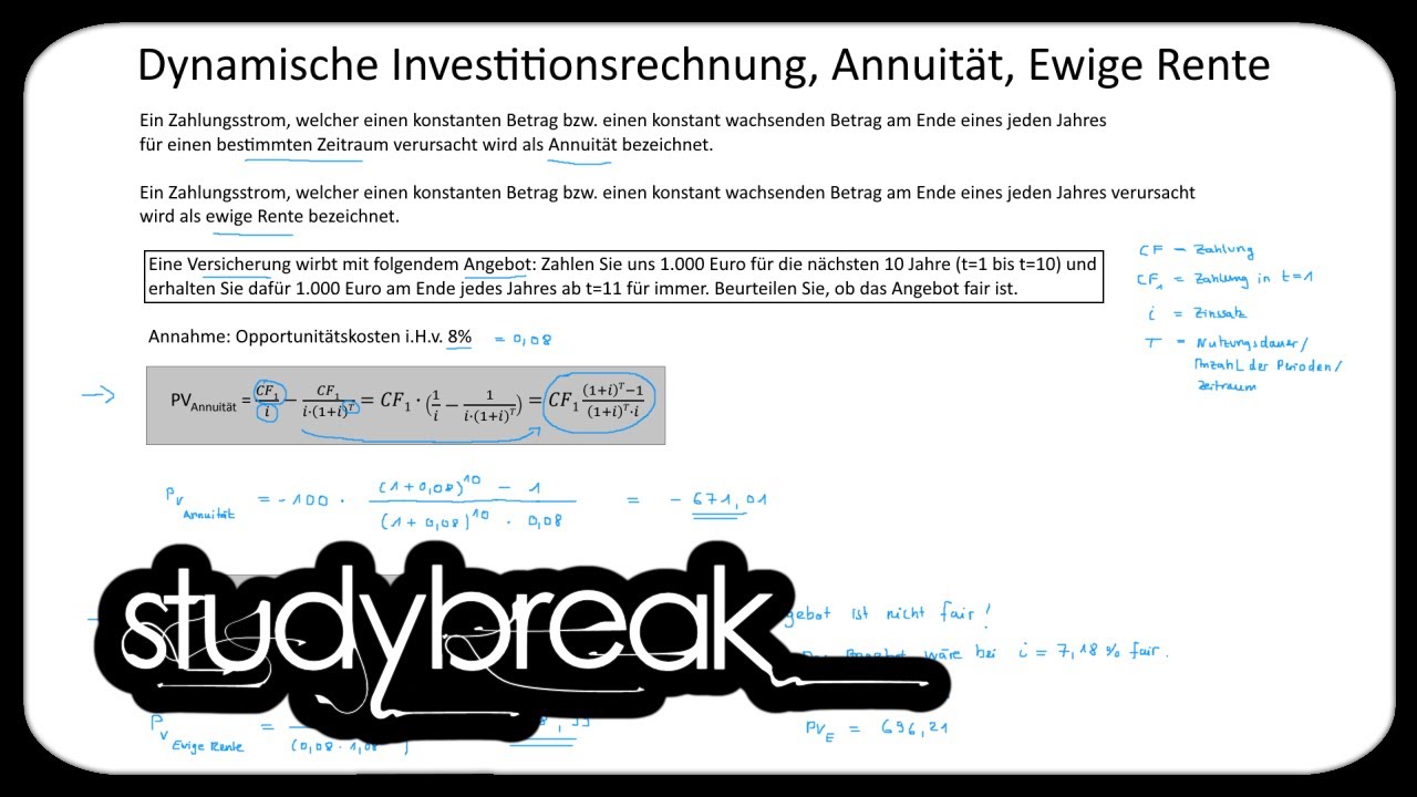 Dynamische Investitionsrechnung, Annuit&auml;t, Ewige Rente | Investition und Finanzierung