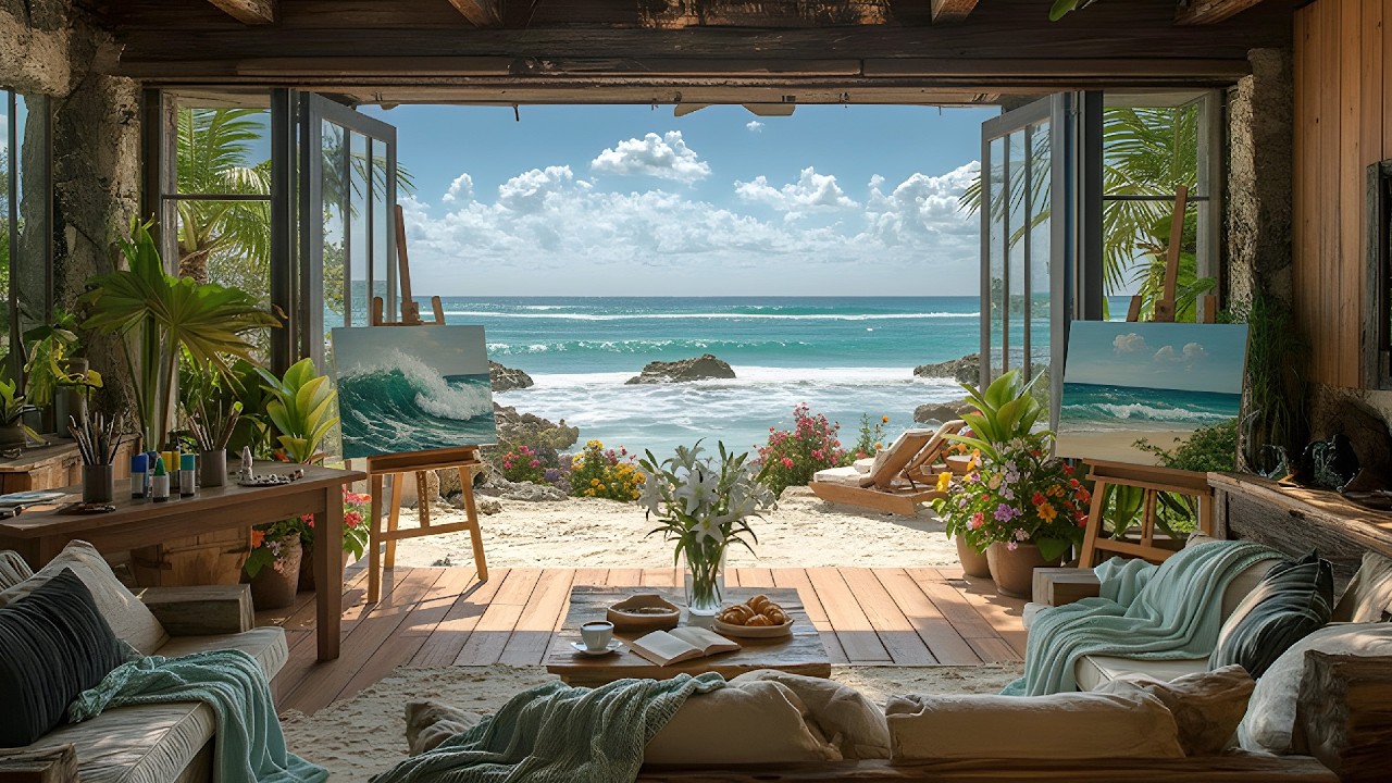 Spring Coastal Window View 🌸🌊 | Birdsong & Blooming Flowers for a Peaceful Morning