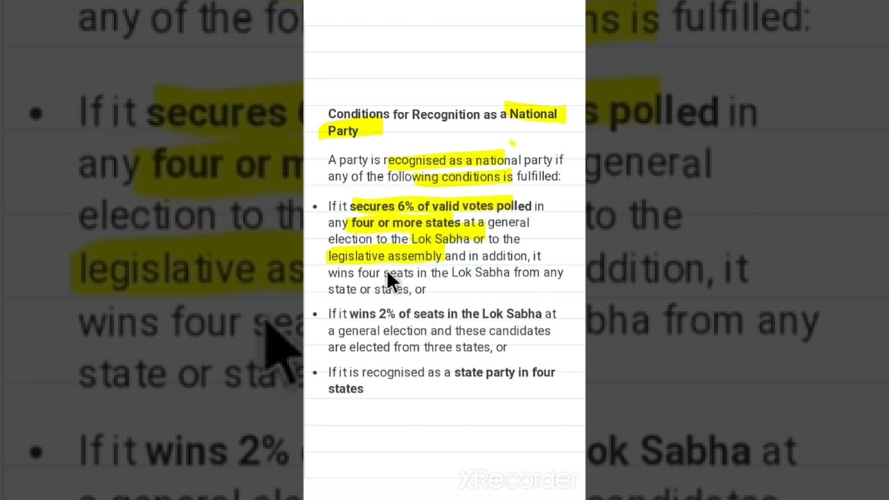 CONDITION TO BE RECOGNIZED AS NATIONAL PARTY