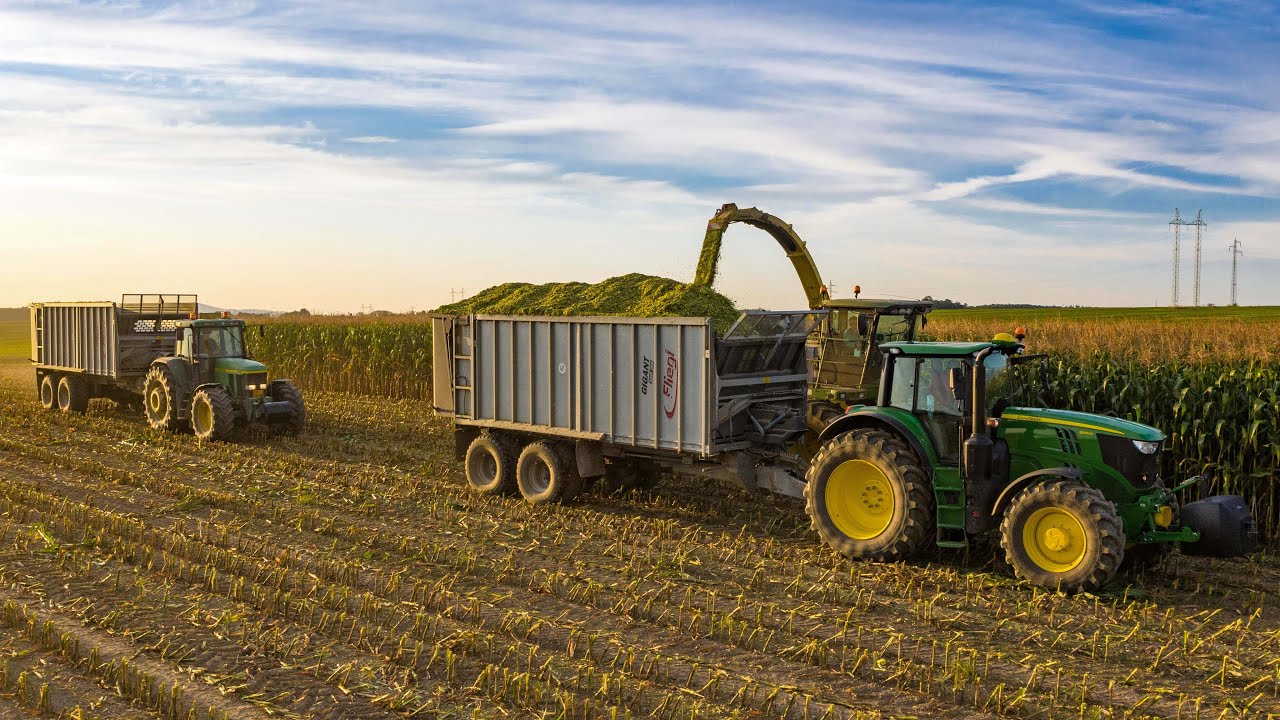 Siláže 2020- NEW John Deere 6195M 2020- John Deere 7380, 7810, 7530 Premium- 3x Fliegl- ZOD Sedlec