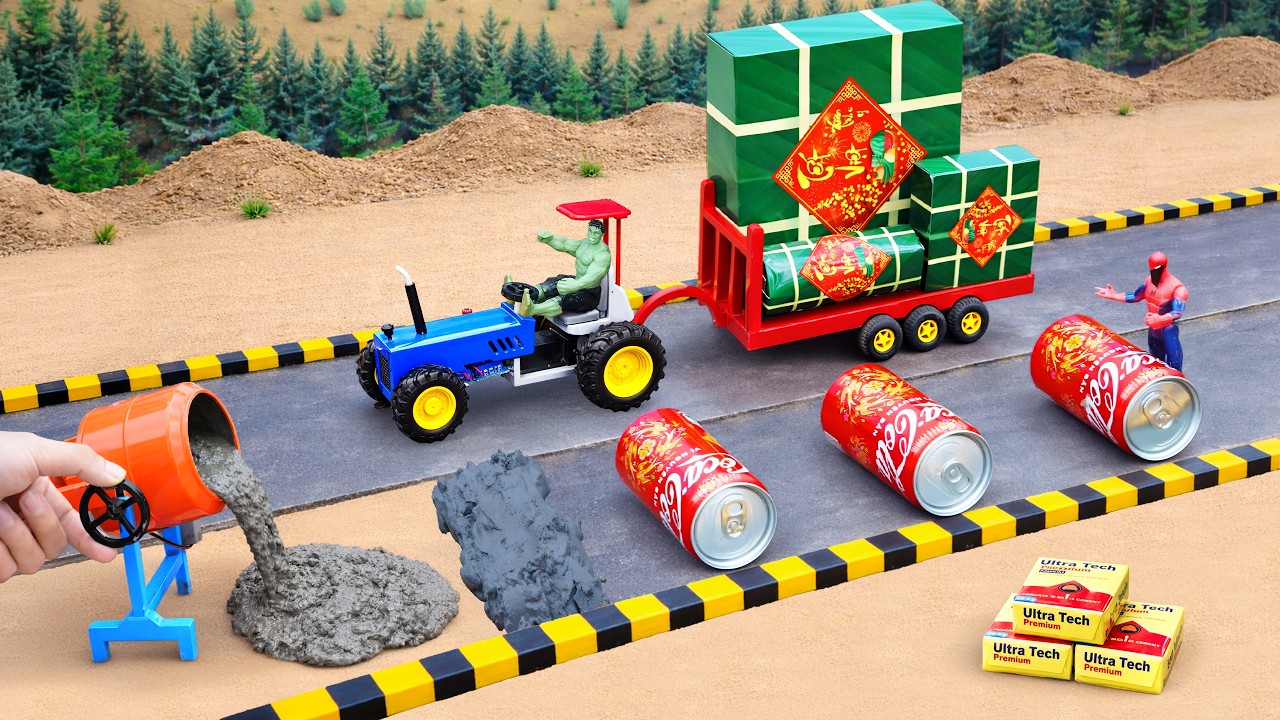 Mini Tractor & Road Roller Making Modern Concrete Road | DIY Construction Project