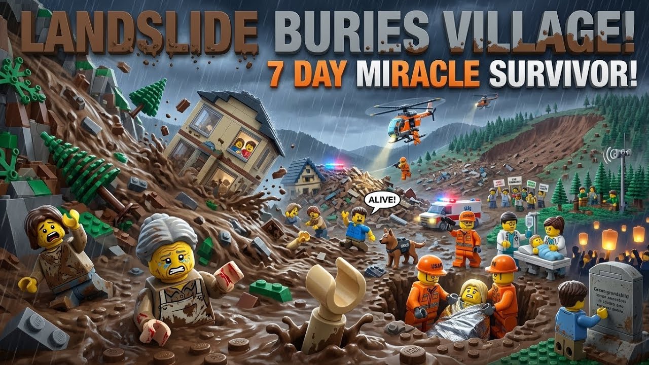 LEGO Landslide BURIES Village! 🏔️💥 Digging with Bare Hands - 7 Day Miracle! 😱