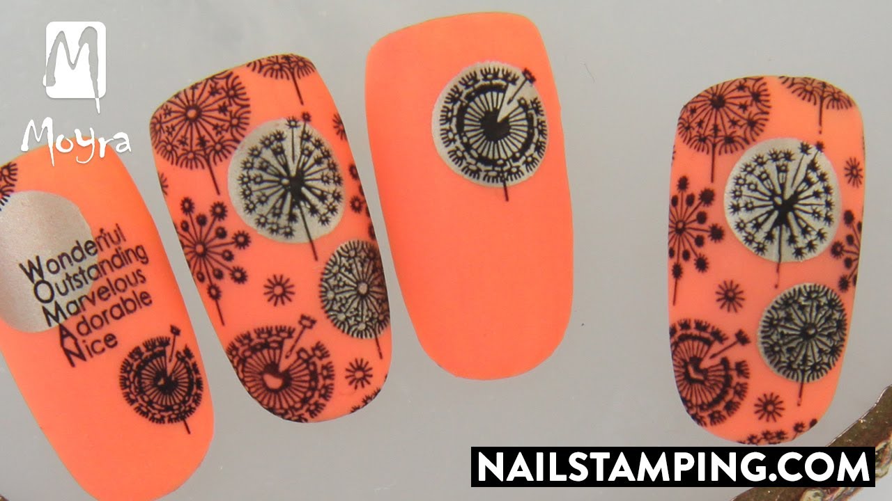 Dandelion nail art with Stamping plate 139 March (nailstamping.com)