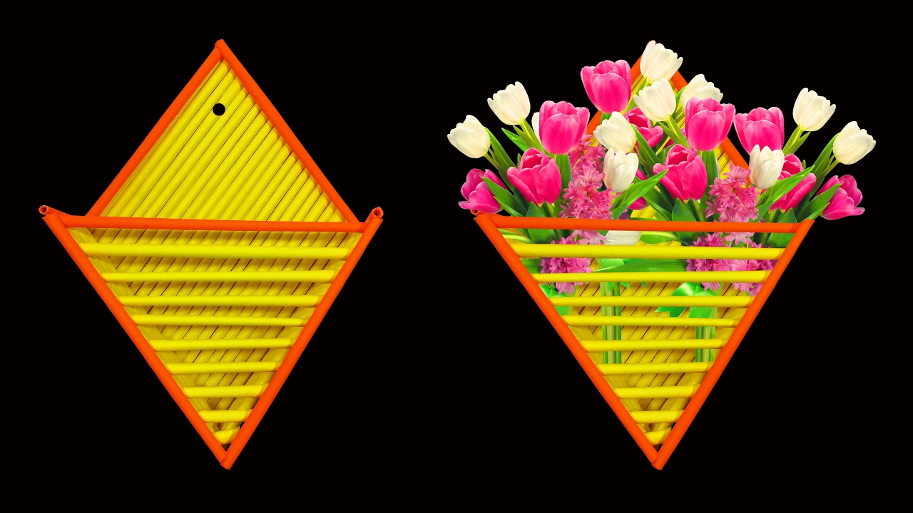 How to Make A Beautiful Wall Hanging Paper Flower Holder - HD