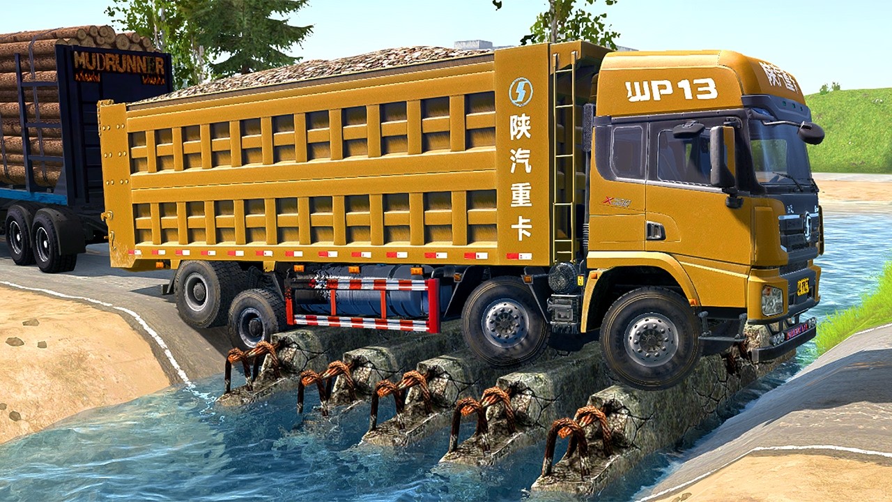 Spintires: Mudrunner | Blue Truck Log Trailer Mud Wrestling Match Day81