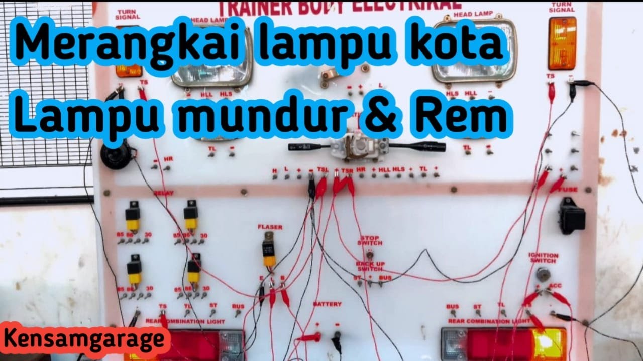 merangkai lampu kota, rem dan lampu mundur
