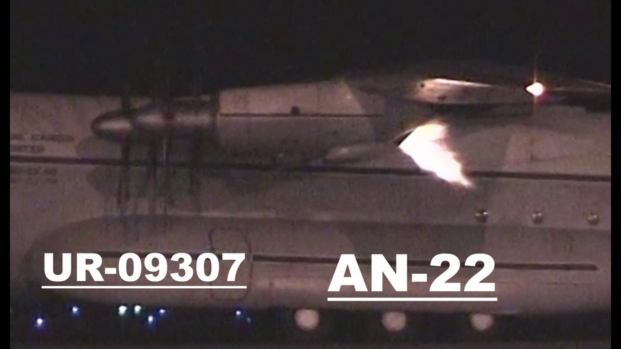 ANTONOV AN-22 Antheus , Antonov Airlines UR-09307  frosty midnight departure , Ostend Airport 2003