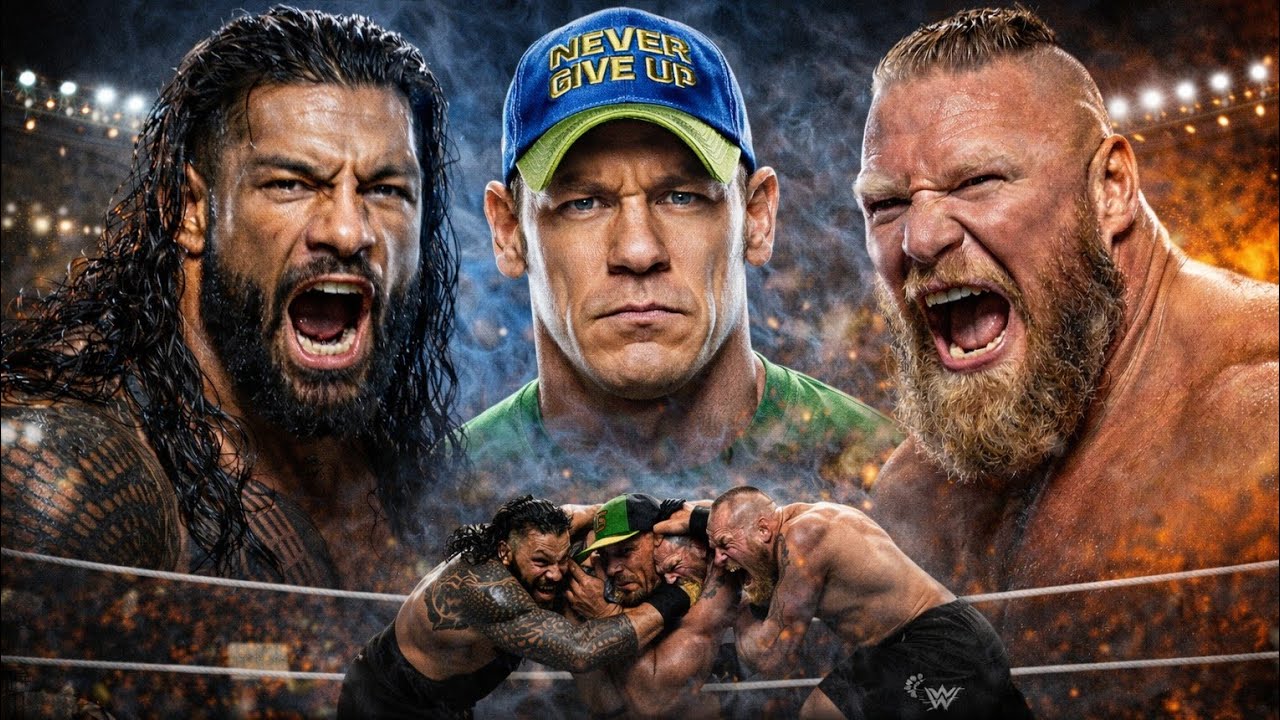 Roman Reigns vs Brock Lesnar vs John Cena – Hindi Commentary | Triple Threat Match