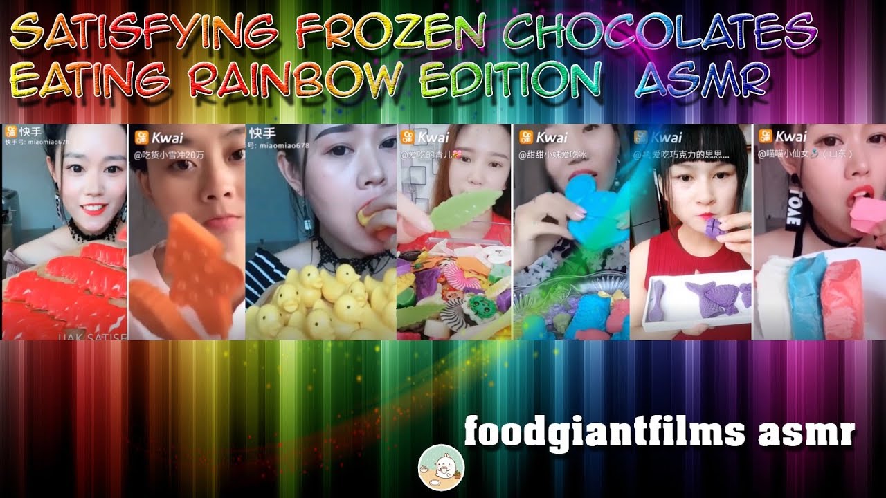 Satisfying Frozen Chocolates Eating Rainbow Edition  ASMR