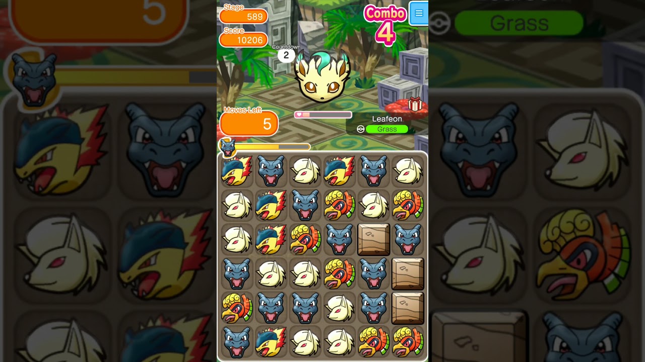 Pokémon Shuffle - Main Stage 589 - Leafeon - Swap And Farming - 20191212