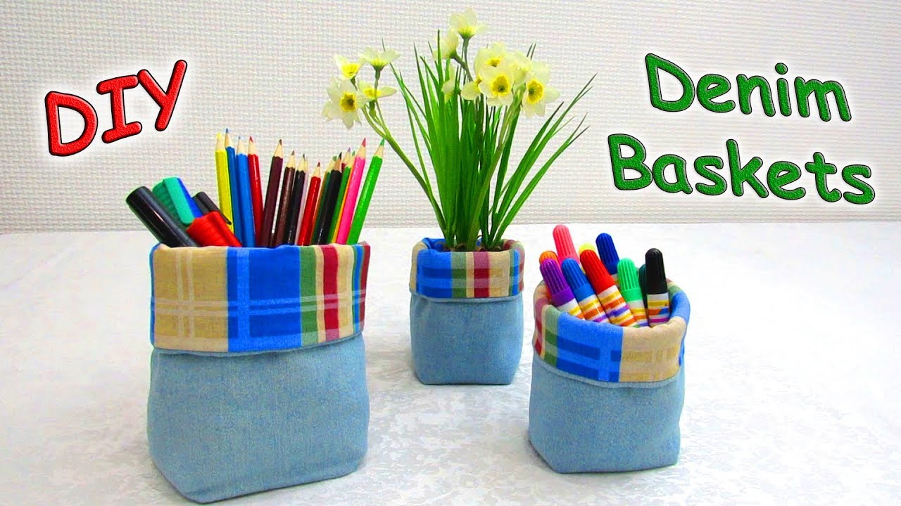 DIY Easy Denim Basket  - How To Sew Handmade Fabric Boxes - Old Jeans Crafts Tutorial