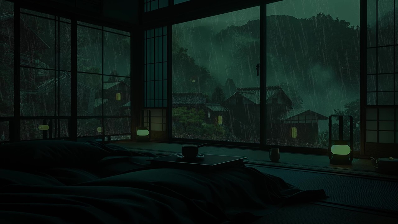 Peaceful Forest Cabin Rain Sounds 🌧 Dark Bedroom for Deep Sleep & Relaxation