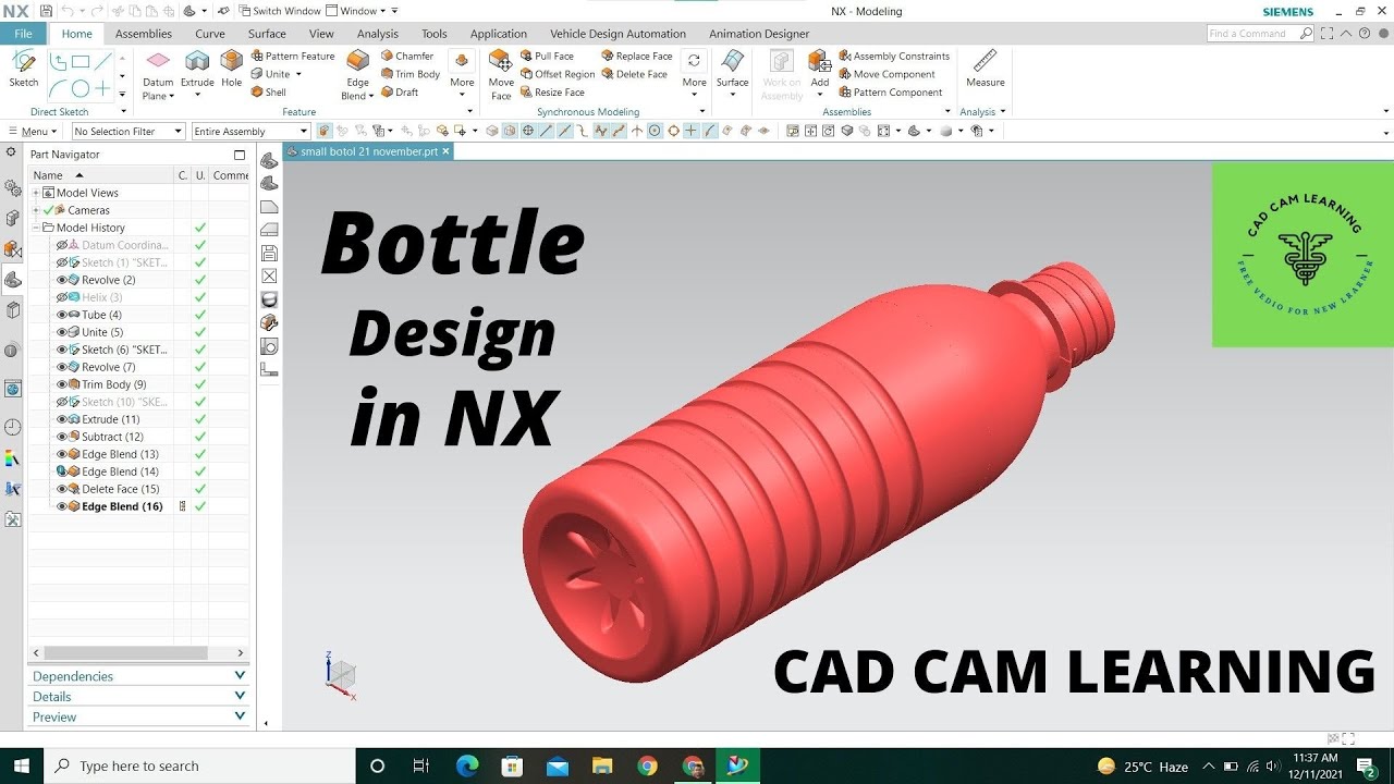 NX CAD | BOTTLE | CAD CAM LEARNING.