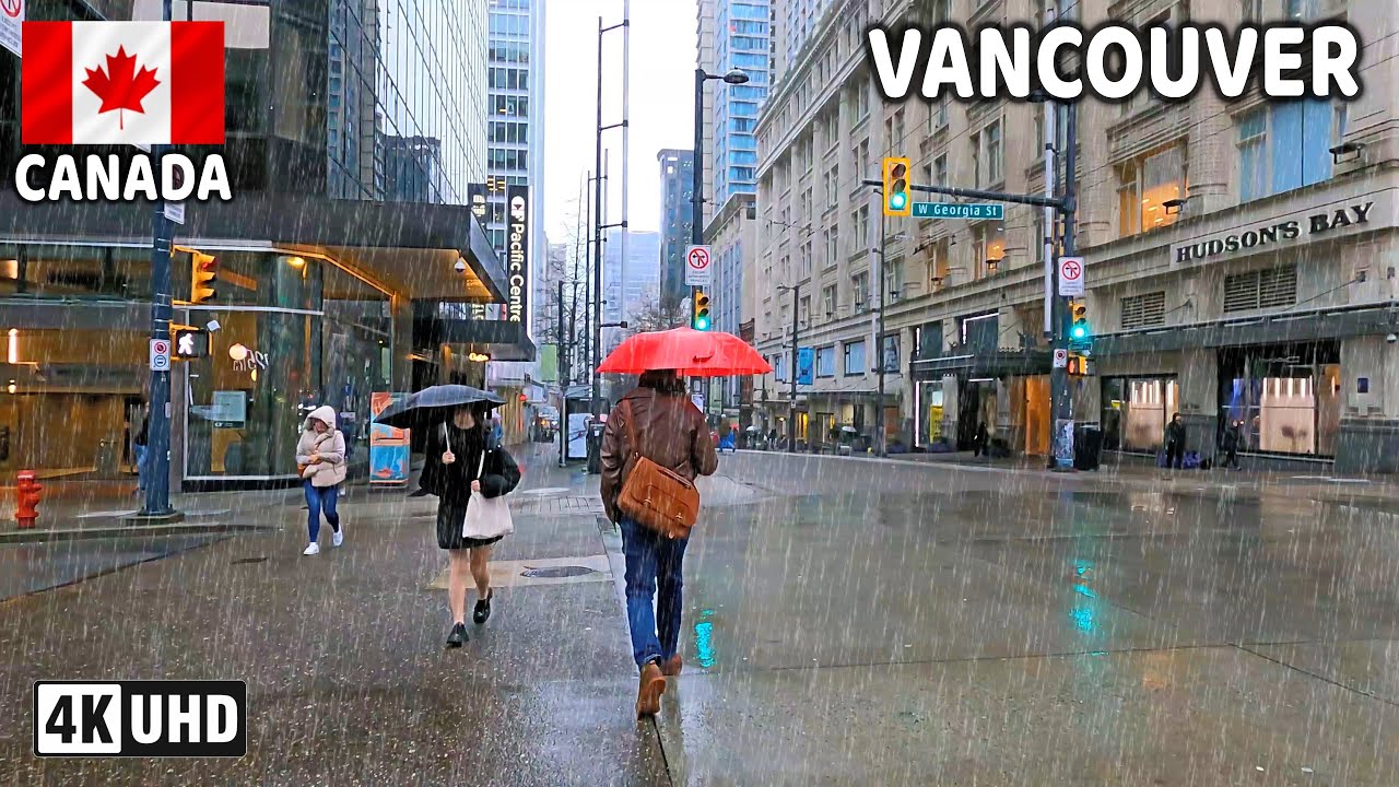 🇨🇦 【4K】⛈️⛈️⛈️ Heavy Rain in Downtown Vancouver  BC, Canada. Jan 2026. Go Pro Hero 13.
