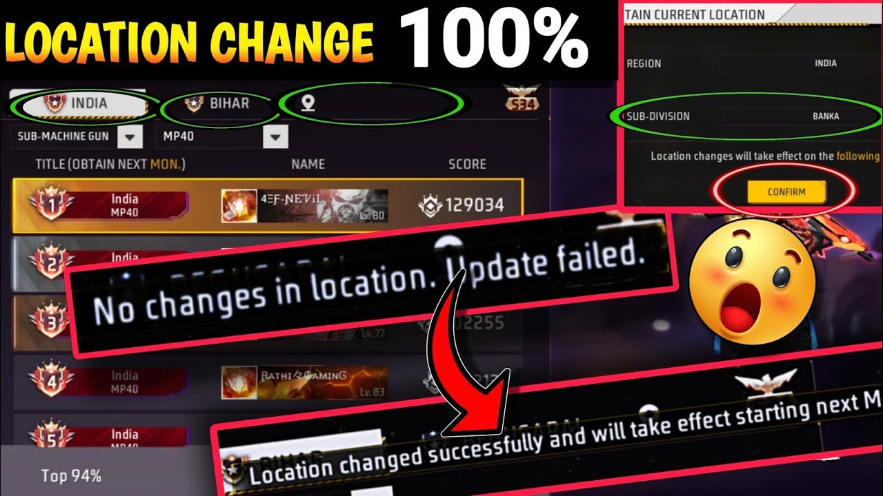 No Changes In Location Update failed free fire | Location changed successfully and will take effect?