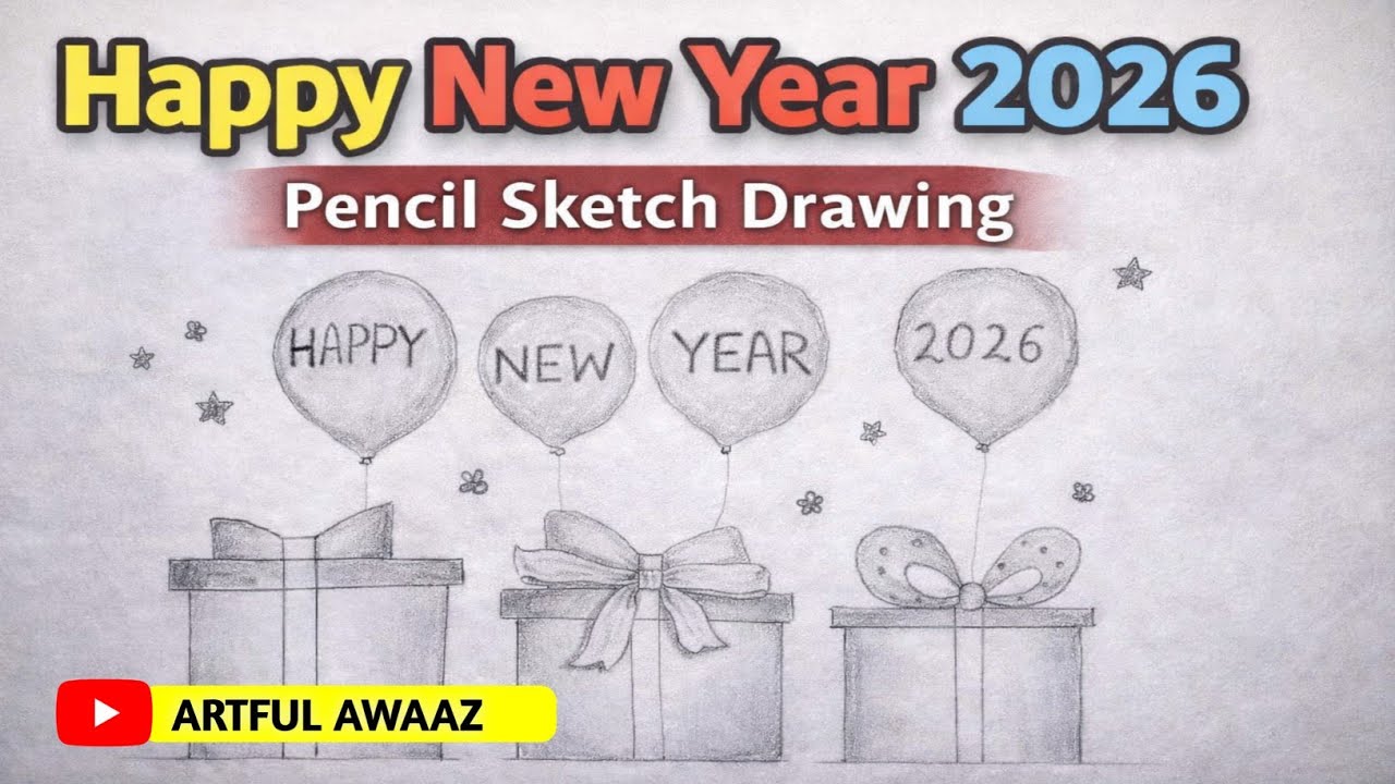 Happy New Year 2026 Drawing🎈 | New Year Drawing  2026 Easy 