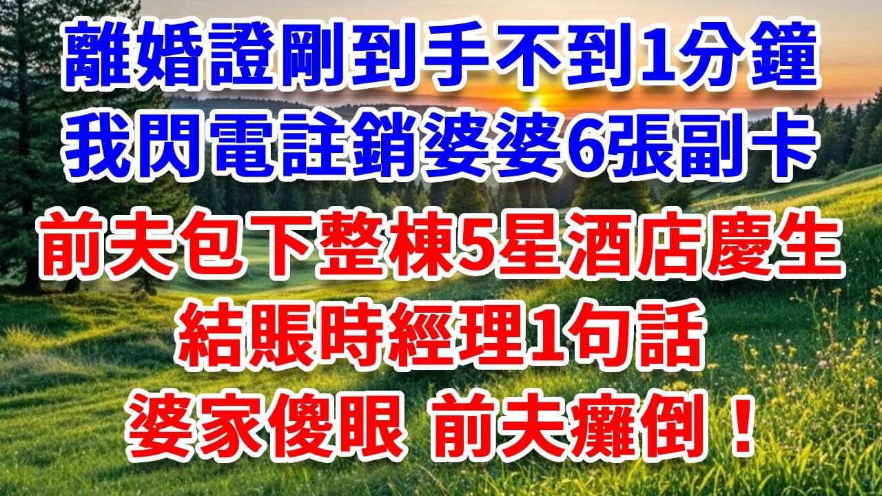 離婚證剛到手不到1分鐘，我閃電註銷婆婆6張副卡，前夫包下整棟5星酒店慶生，結賬時經理一句話，婆家傻眼 前夫癱倒！#詩涵講故事#為人處世#生活經驗#情感故事#晚年哲理#說故事#完結文#原創故事