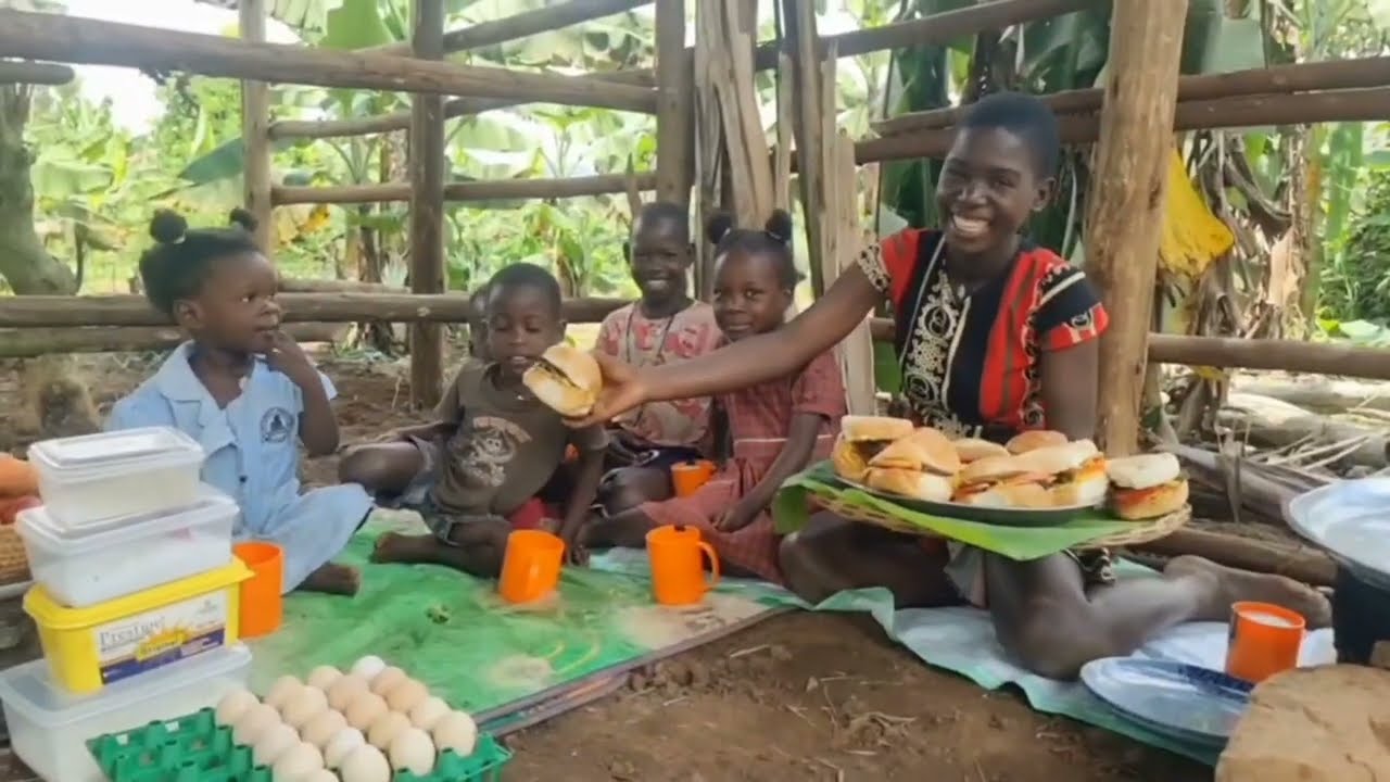 Authentic African Village Life and Cooking Farm-to-Table Homemade Egg Burgers with Village Girl 