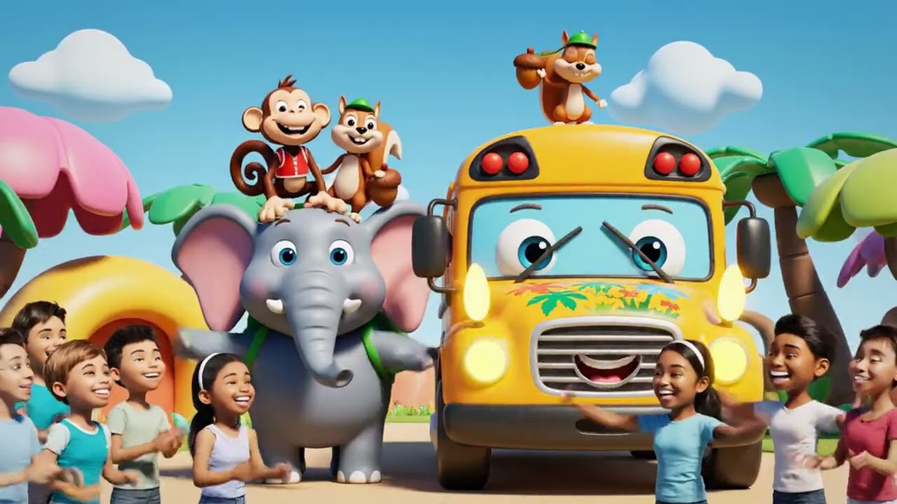 Wheels on the Bus Go Round | Jungle Kids Animation