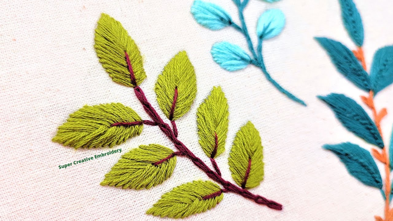 Fishbone Stitch : Embroidery for beginners / Step by step basic leaf stitch Hand embroidery tutorial