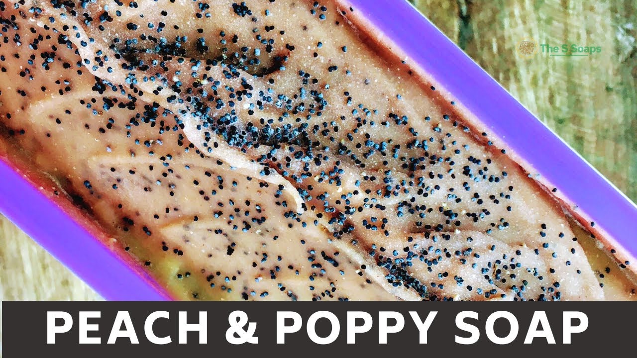 🍑Peach & poppy soap - Using fresh peach puree & poppy seeds - Cold process soap - by The S Soaps