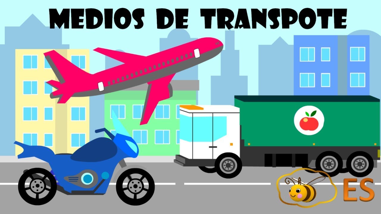 Los medios de transporte y sus sonidos. Dibujo animado educativo para ni&ntilde;os en espa&ntilde;ol
