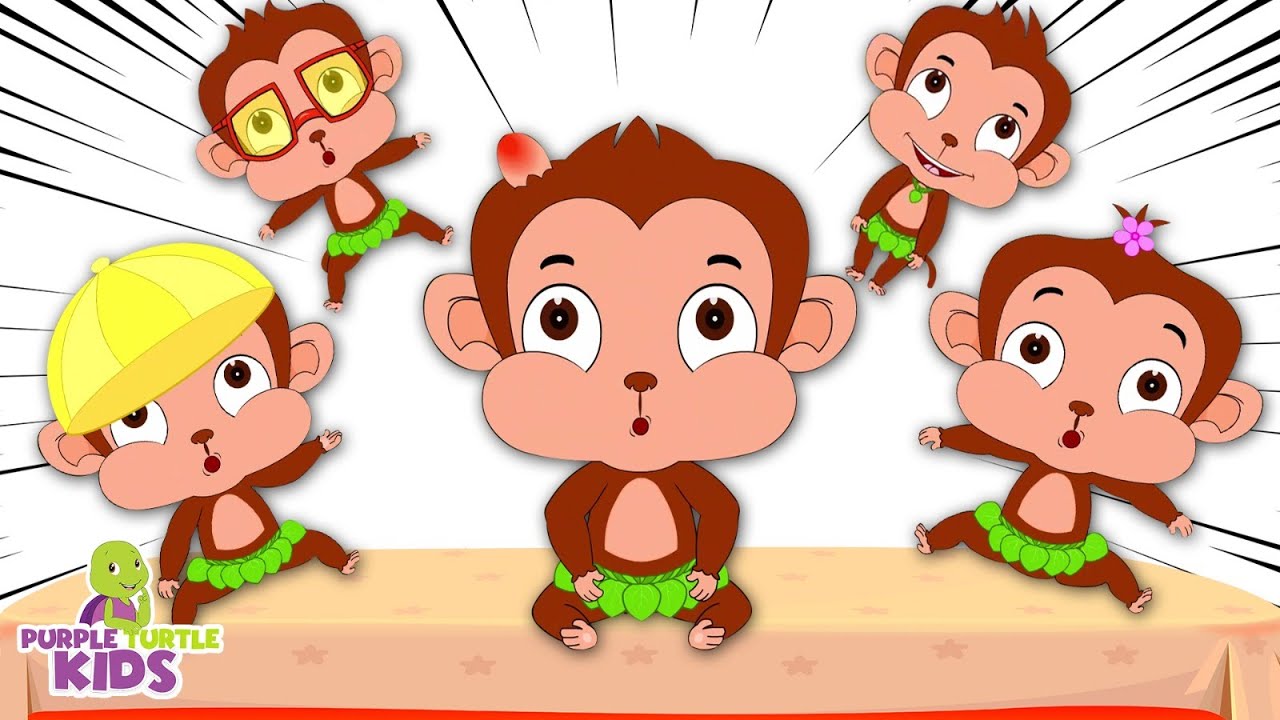 🔴 Five Little Monkeys Jumping On The Bed | Children Nursery Rhyme | PurpleTurtle Kids Songs