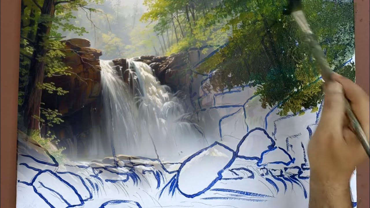 How to draw waterfalls / landscape painting technique     #2023     / Acrylic Tutorial  / Mo Art