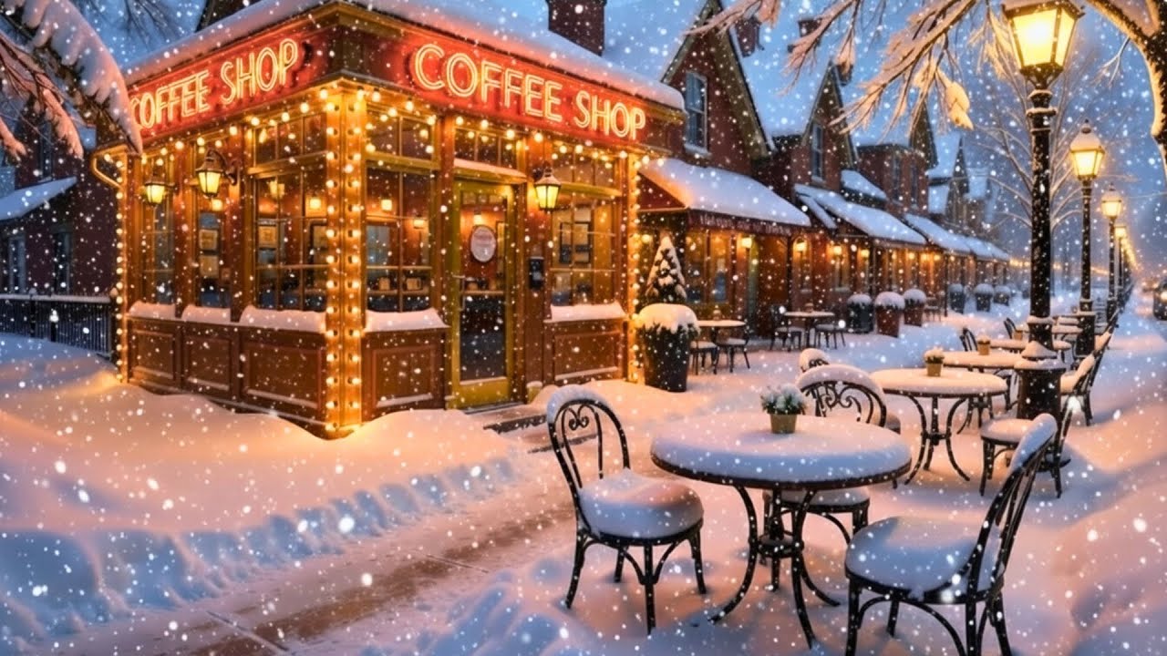 Winter Night Jazz ~ Relaxing Jazz Music and Snow Ambience ~ In 4k