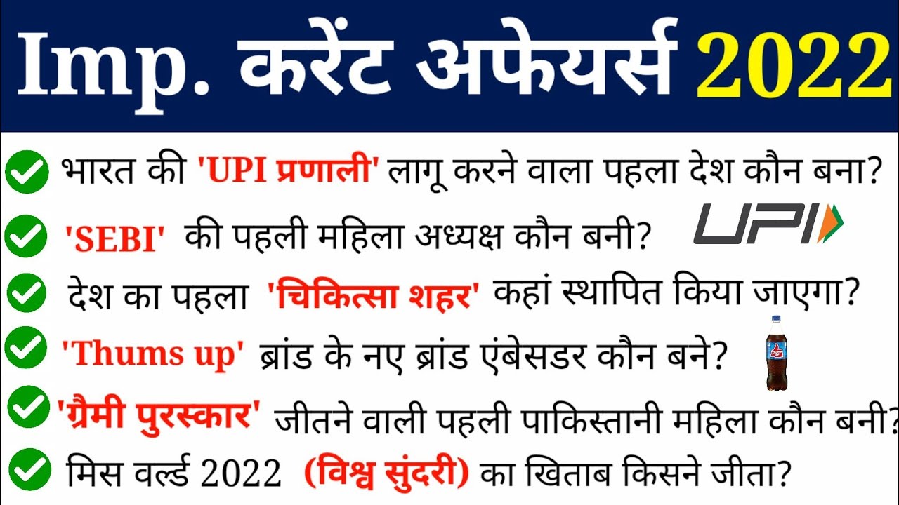 Most important Current Affairs 2022 in hindi | करेंट अफेयर्स 2022 | Complete current affairs 2022 Gk