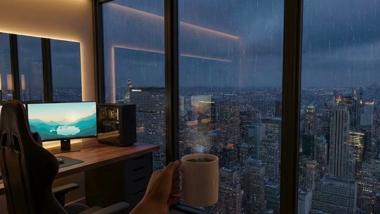 Rainy Gaming Room at Night | Cozy Ambience for Relaxation